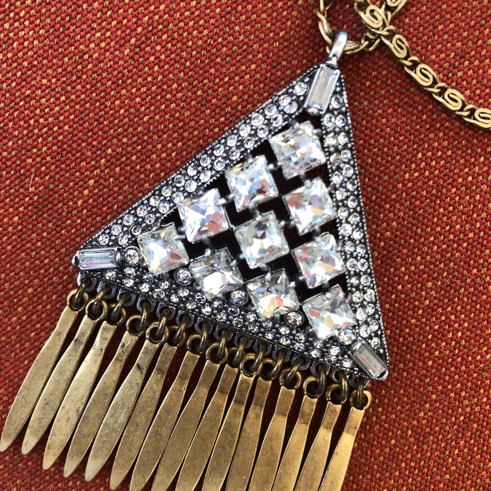 J. Crew rhinestone and brass fringe necklace